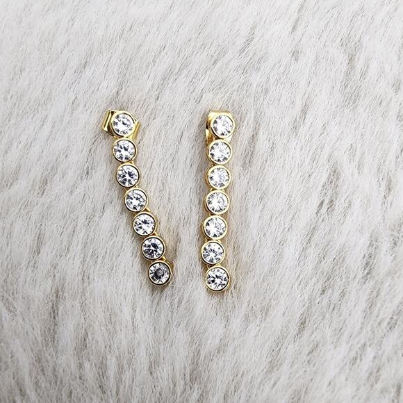 NEW Madewell Tennis Collection Bezel Elegant Gold Toned Crystal Drop Earrings - Picture 1 of 9